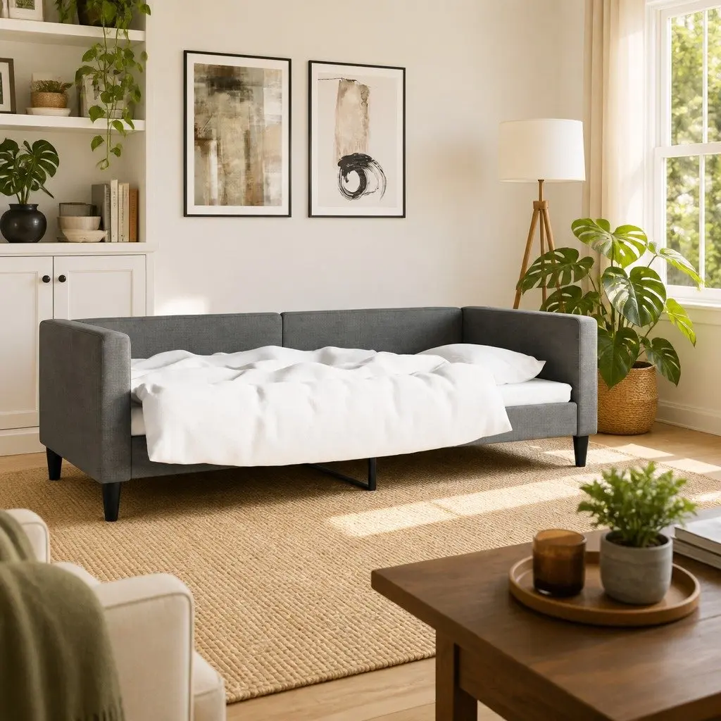 Grey Fabric Day Bed 90x190 cm for Comfort