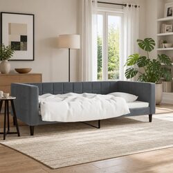 Day Bed Sofa Bed Grey Velvet 90x190 cm Modern Design Living Room Guest Bedroom