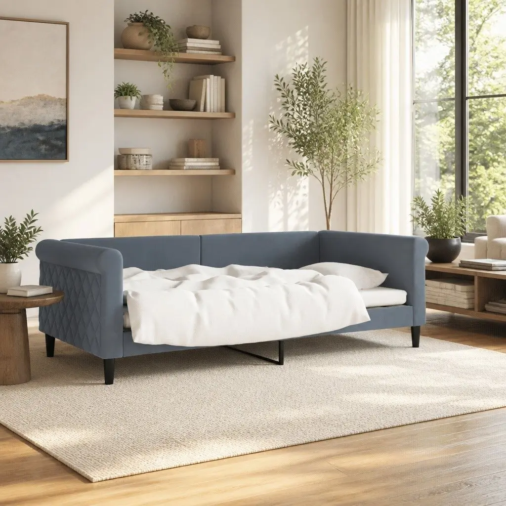 Day Bed Grey Velvet Frame 90x190 cm Sofa Bed Multifunctional Sleeper Couch
