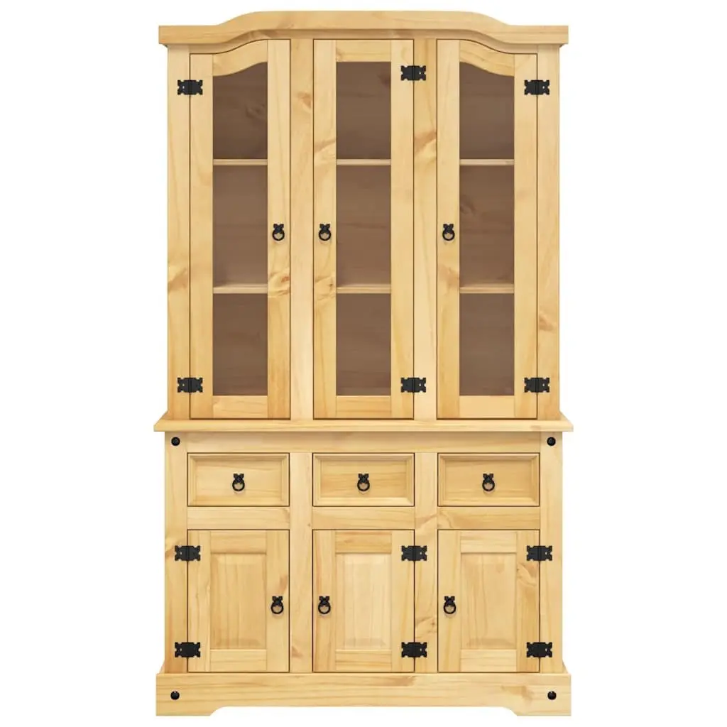 Solid Pine Wood Highboard Storage Cabinet Brown with Multiple Drawers Shelves and Doors 112x43x196cm