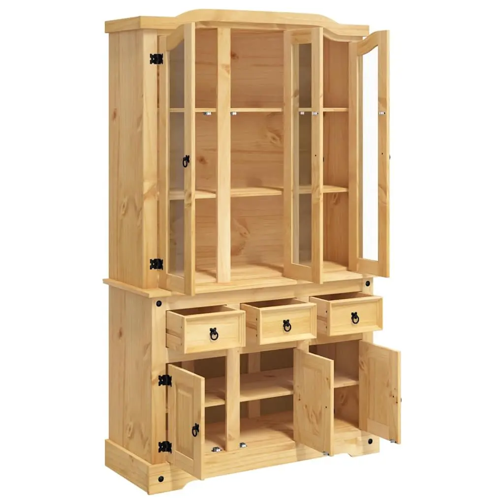 Solid Pine Wood Highboard Storage Cabinet Brown with Multiple Drawers Shelves and Doors 112x43x196cm
