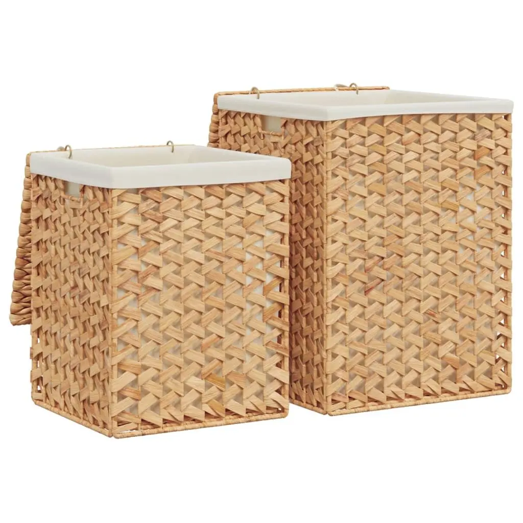 Laundry Baskets Brown 2 pcs Foldable with Lid and Handle