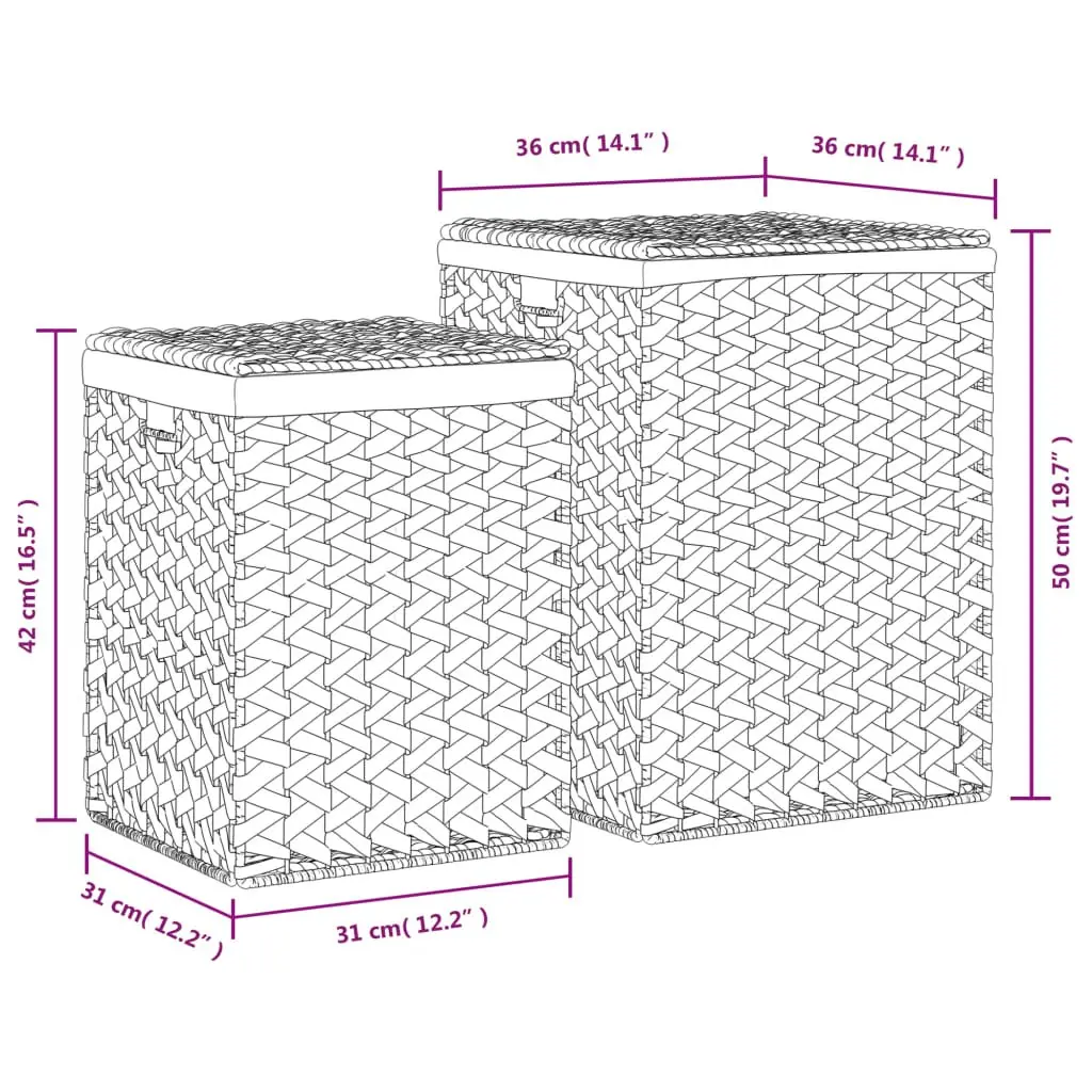 Laundry Baskets Brown 2 pcs Foldable with Lid and Handle