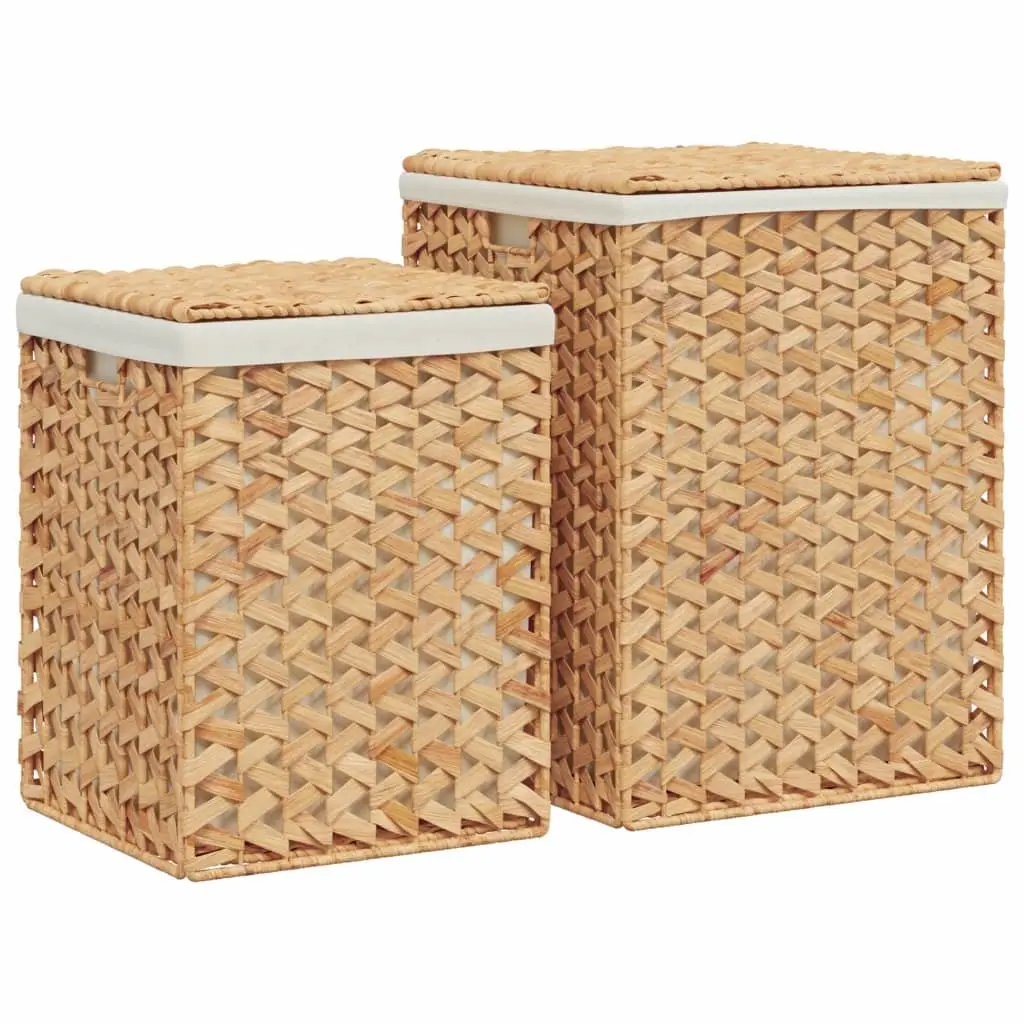 Laundry Baskets Brown 2 pcs Foldable with Lid and Handle