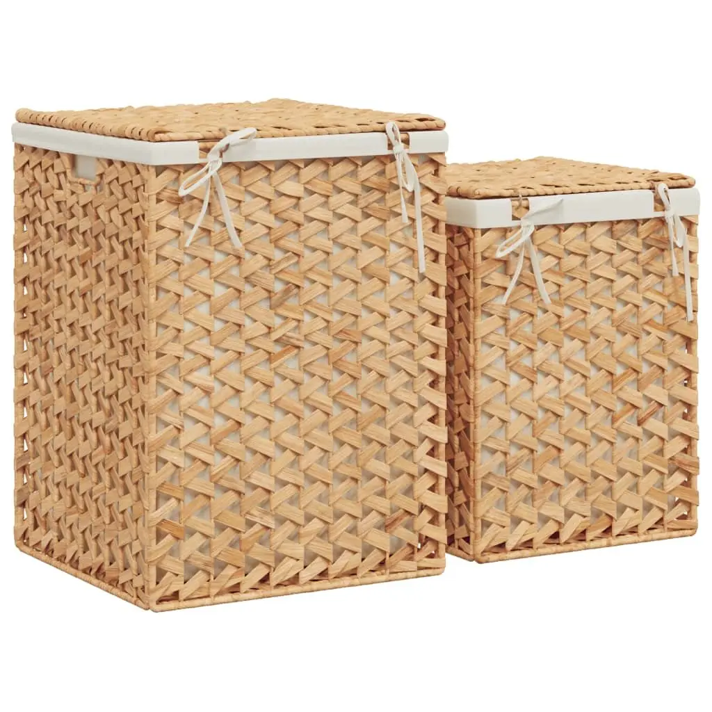 Laundry Baskets Brown 2 pcs Foldable with Lid and Handle