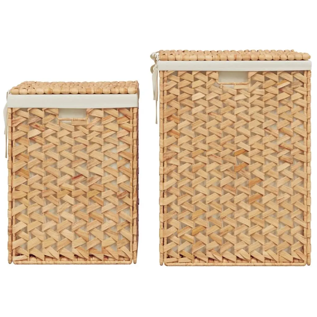 Laundry Baskets Brown 2 pcs Foldable with Lid and Handle