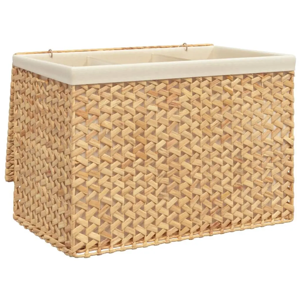 Laundry Basket Brown 3 Sections Foldable Water Hyacinth Storage Hamper