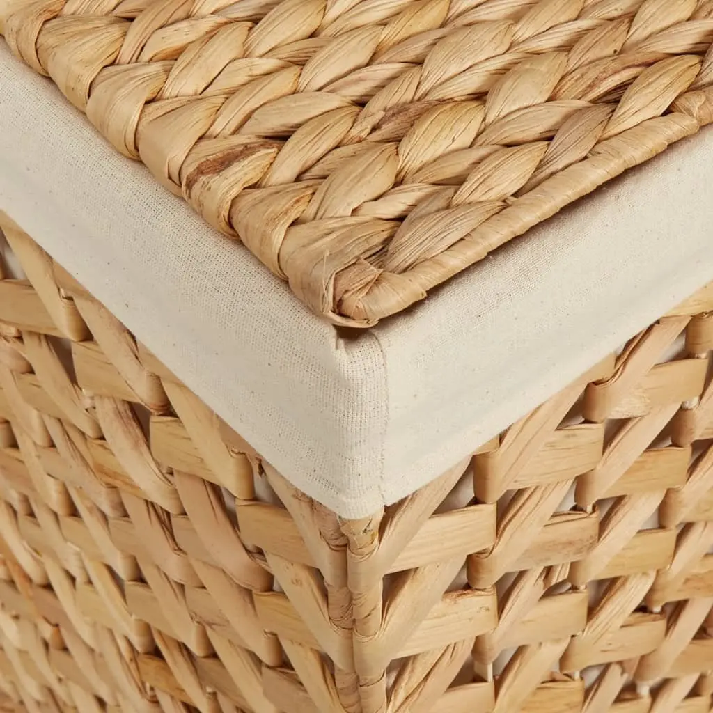 Laundry Basket Brown 3 Sections Foldable Water Hyacinth Storage Hamper