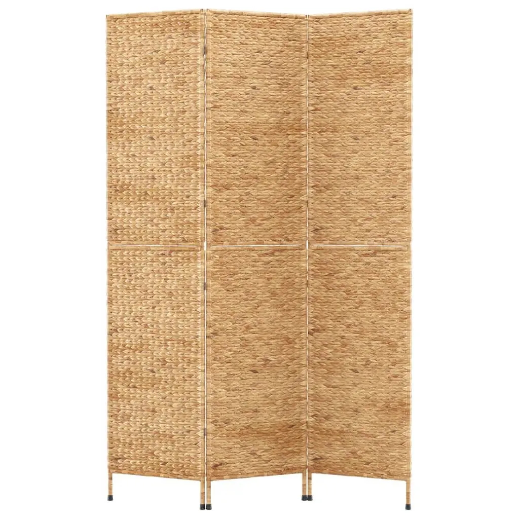 Room Divider Brown 3-Panel Folding Screen Woven Water Hyacinth Privacy Partition
