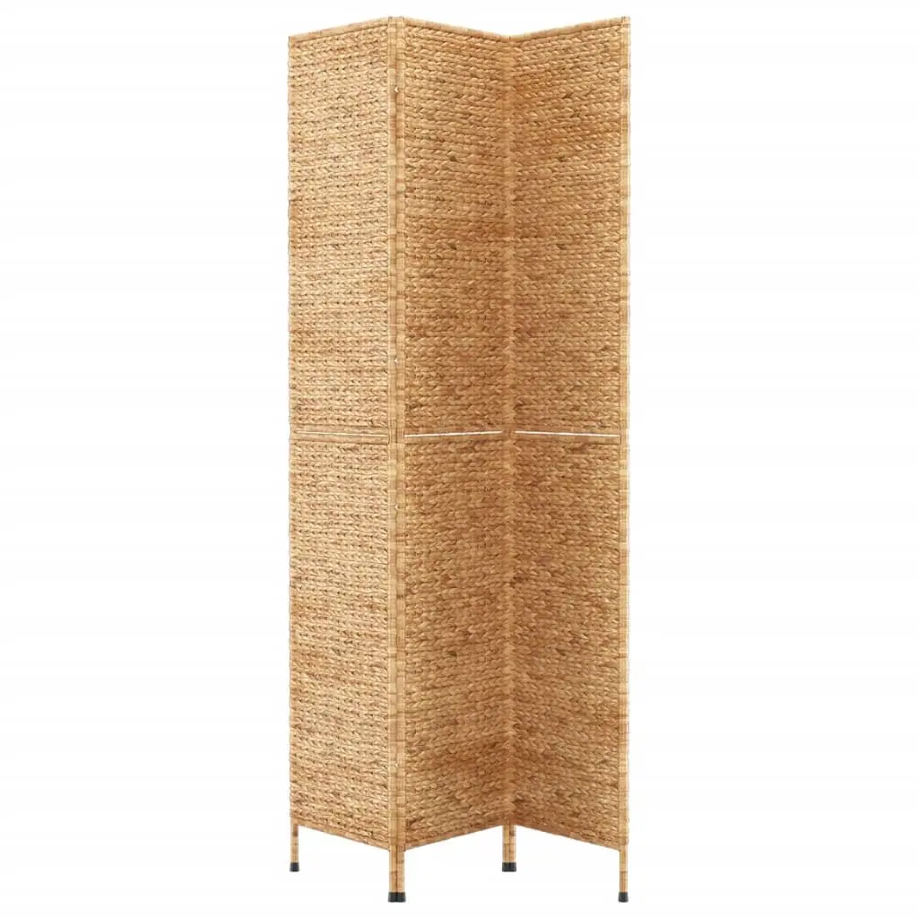 Room Divider Brown 3-Panel Folding Screen Woven Water Hyacinth Privacy Partition