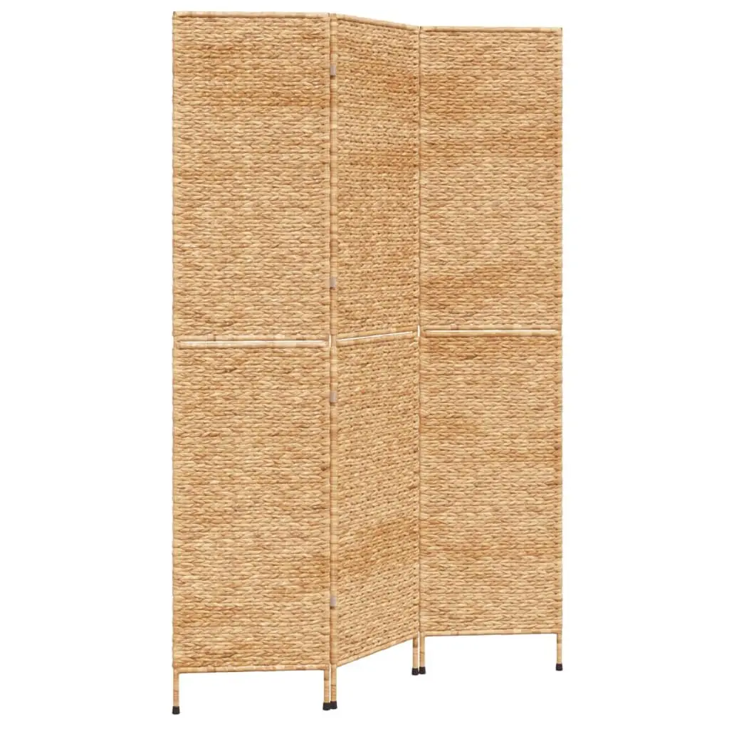 Room Divider Brown 3-Panel Folding Screen Woven Water Hyacinth Privacy Partition