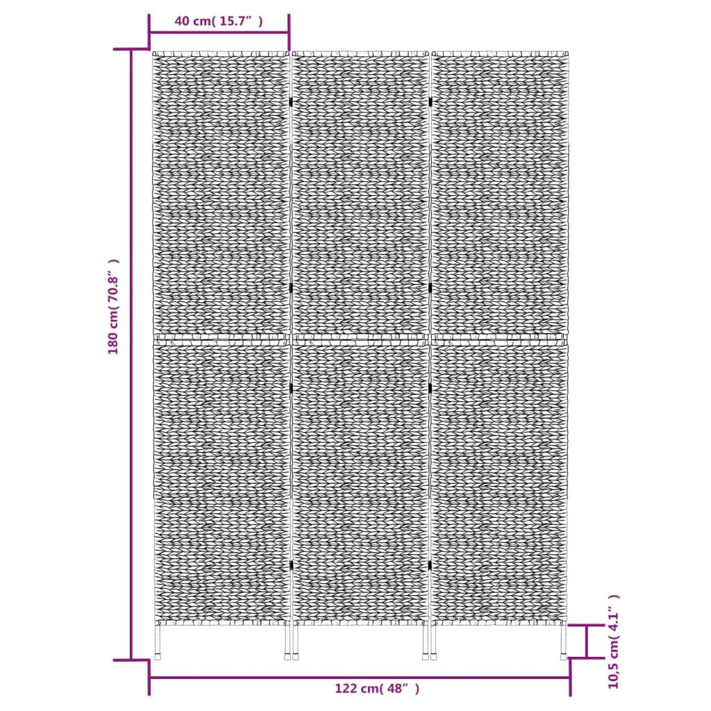 Room Divider Brown 3-Panel Folding Screen Woven Water Hyacinth Privacy Partition