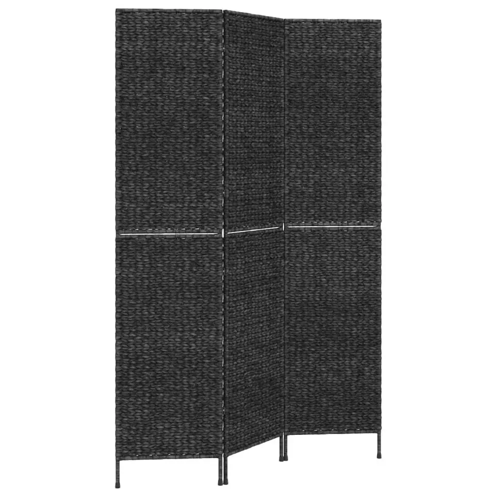 Room Divider Black 3-Panel Water Hyacinth Folding Privacy Screen