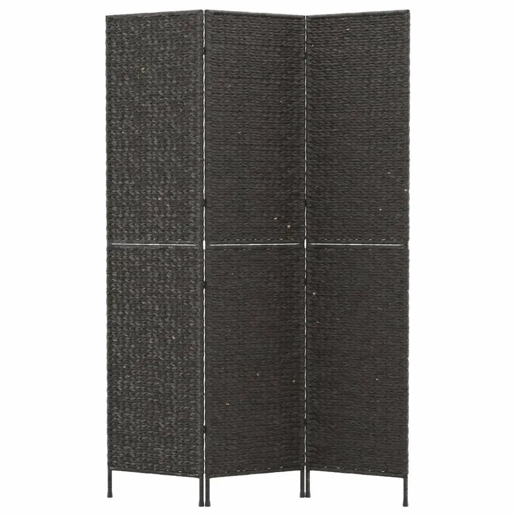 Room Divider Black 3-Panel Water Hyacinth Folding Privacy Screen