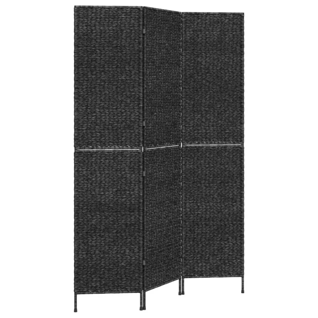 Room Divider Black 3-Panel Water Hyacinth Folding Privacy Screen