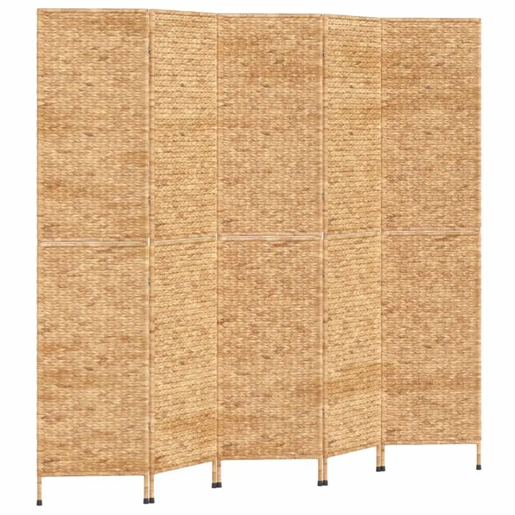 5-Panel Room Divider Brown Folding Screen Privacy Partition Water Hyacinth