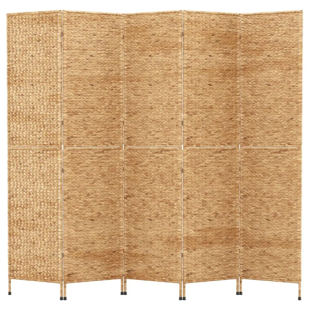 5-Panel Room Divider Brown Folding Screen Privacy Partition Water Hyacinth