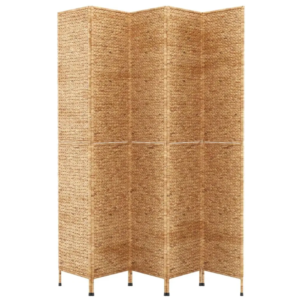 5-Panel Room Divider Brown Folding Screen Privacy Partition Water Hyacinth