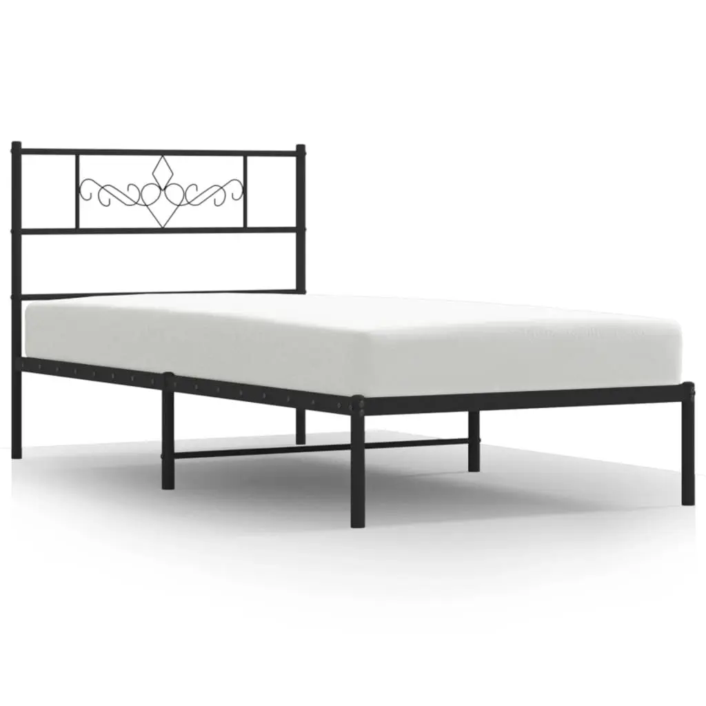 King Single Metal Bed Frame Black 107x203cm Steel Storage Headboard with Slats