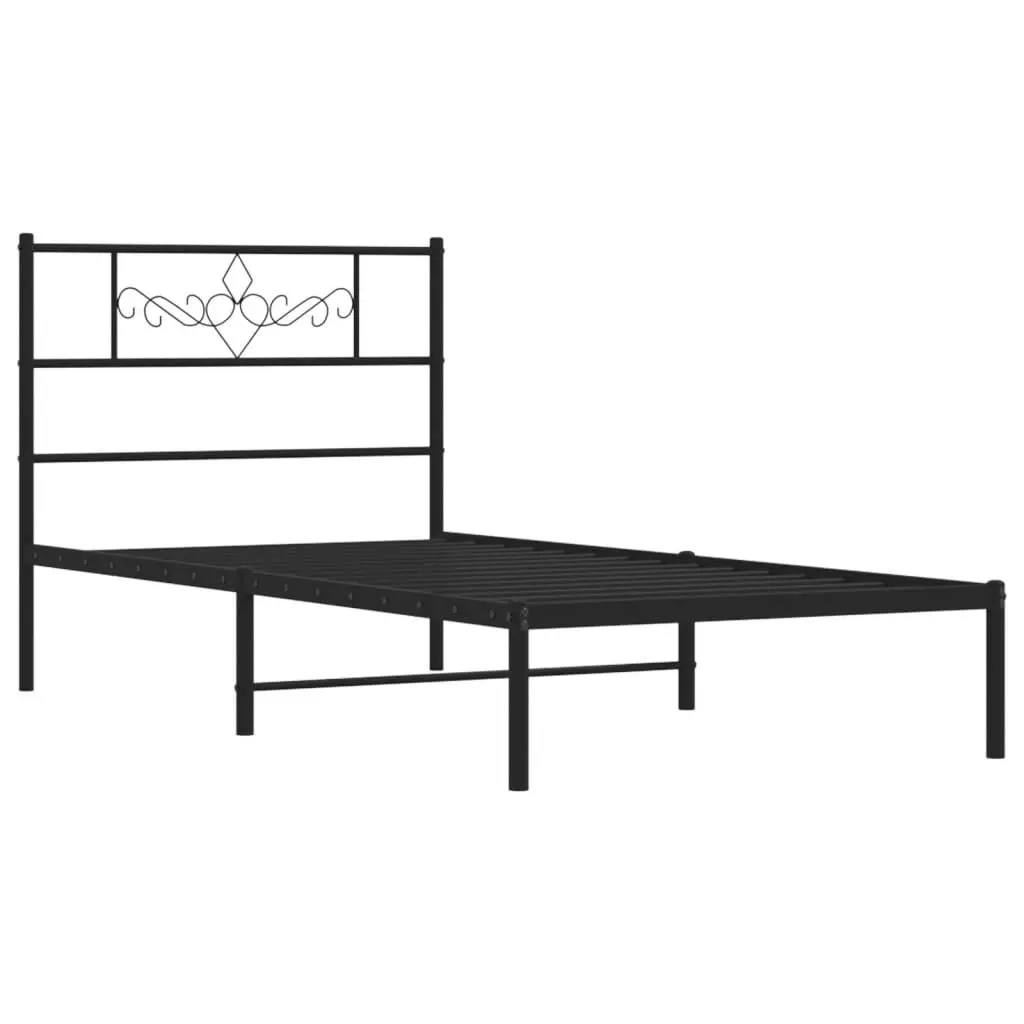 King Single Metal Bed Frame Black 107x203cm Steel Storage Headboard with Slats