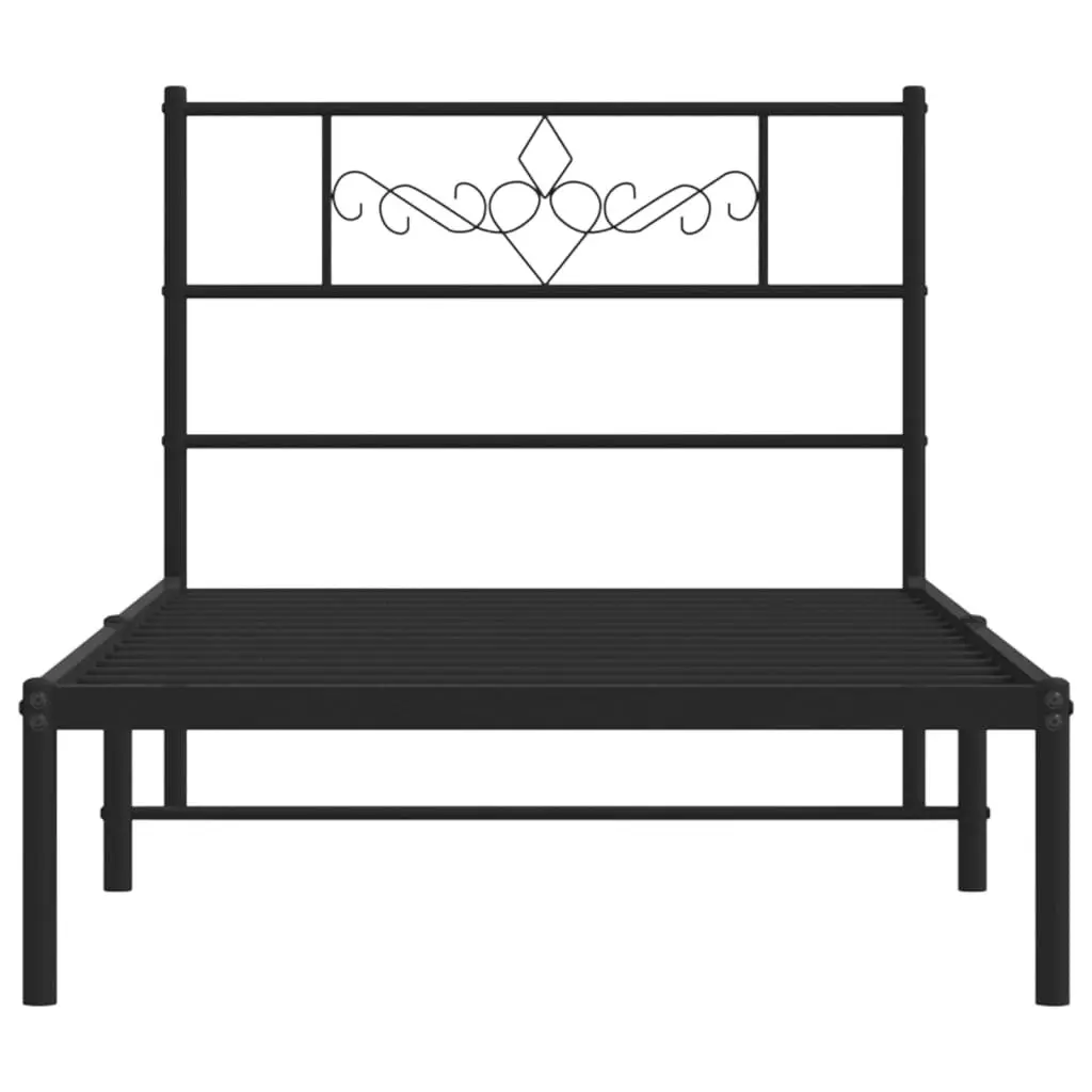 King Single Metal Bed Frame Black 107x203cm Steel Storage Headboard with Slats
