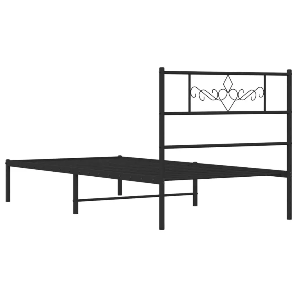 King Single Metal Bed Frame Black 107x203cm Steel Storage Headboard with Slats