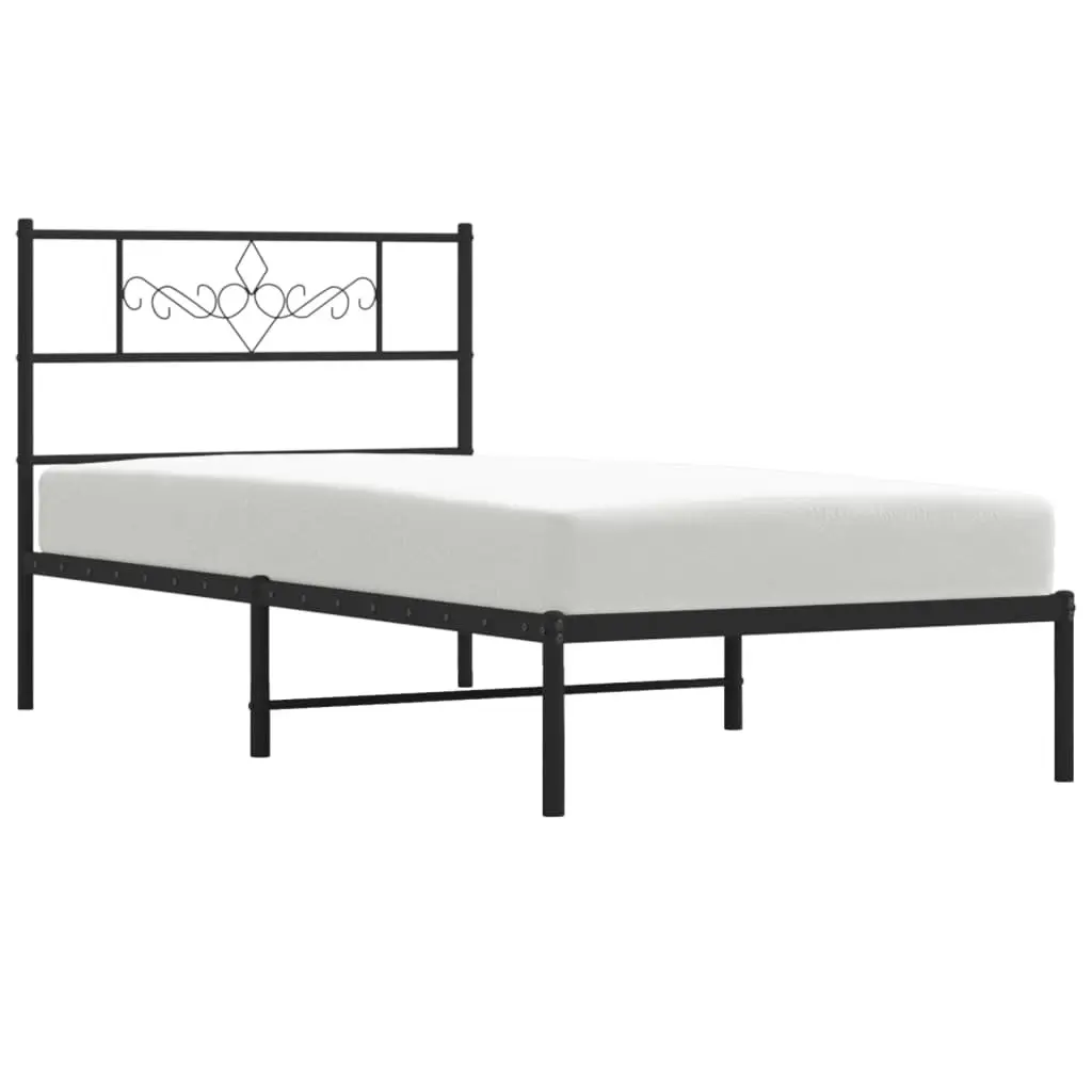 King Single Metal Bed Frame Black 107x203cm Steel Storage Headboard with Slats