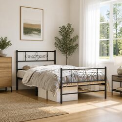 Metal Bed Frame King Single 107x203 cm with Footboard Black Bedroom Furniture