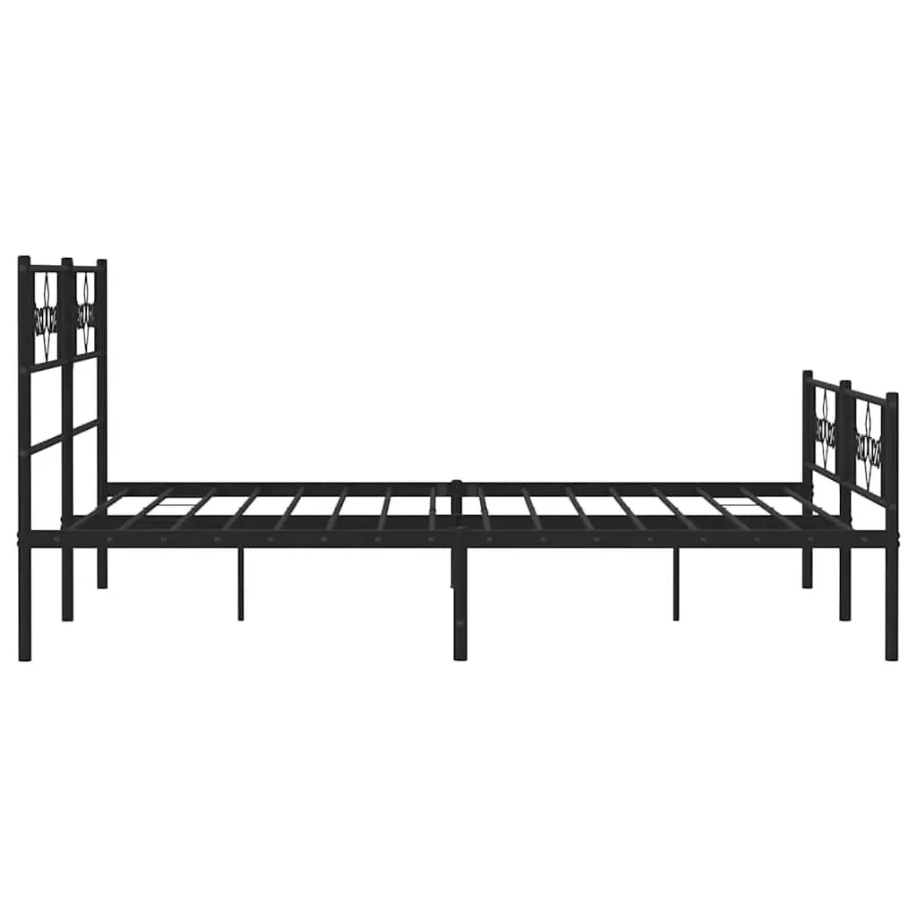 Metal Bed Frame Black 135x190 cm Slatted Base with Headboard and Footboard