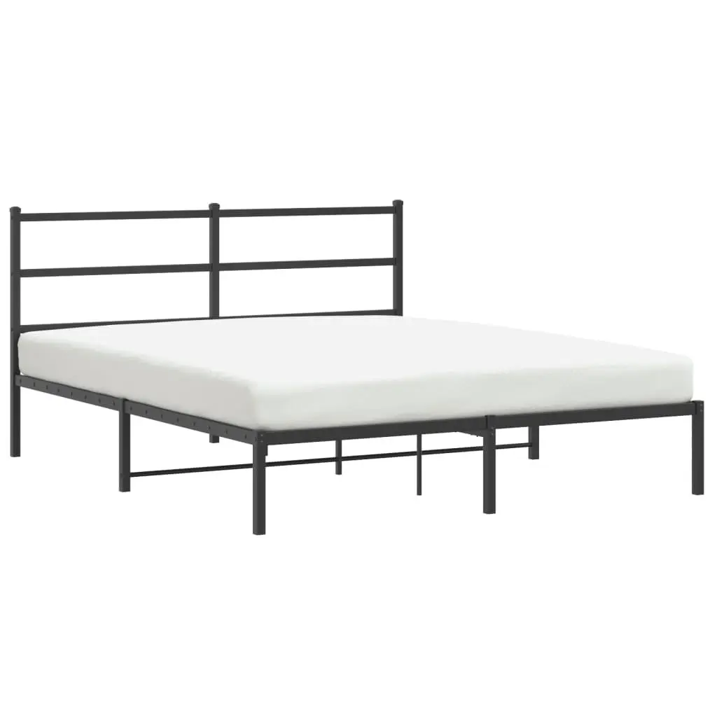 Metal Bed Frame 150x200 cm with Headboard Black Steel Slats Centre Legs