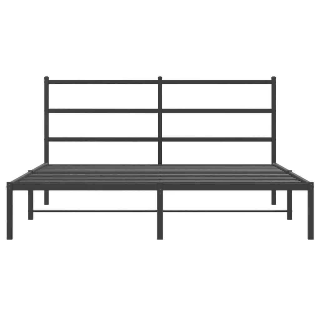 Metal Bed Frame 150x200 cm with Headboard Black Steel Slats Centre Legs