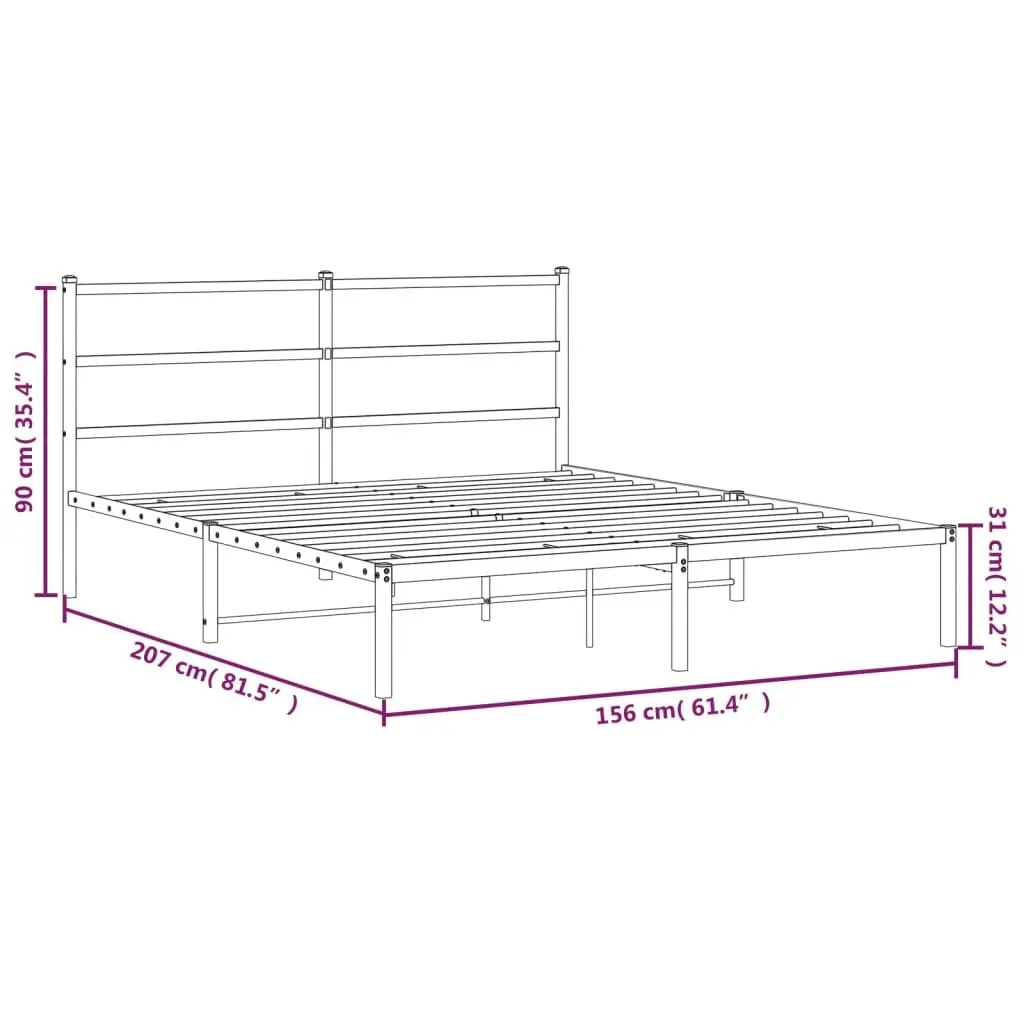 Metal Bed Frame 150x200 cm with Headboard Black Steel Slats Centre Legs