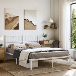 Compact and Durable Metal Bed Frame with Headboard 150x200 cm
