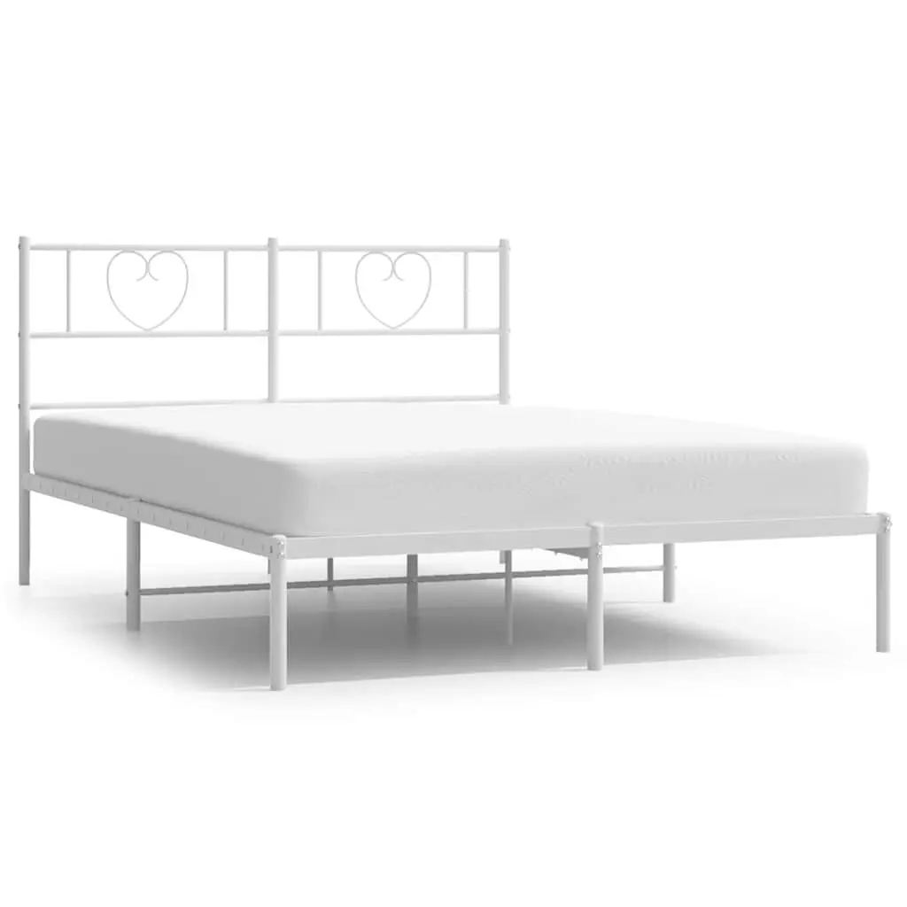 Metal Bed Frame White 150x200 cm Steel Slatted Headboard