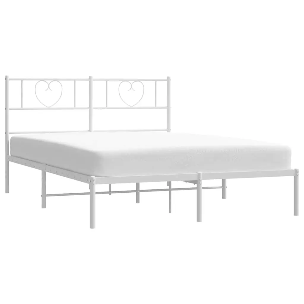 Metal Bed Frame White 150x200 cm Steel Slatted Headboard