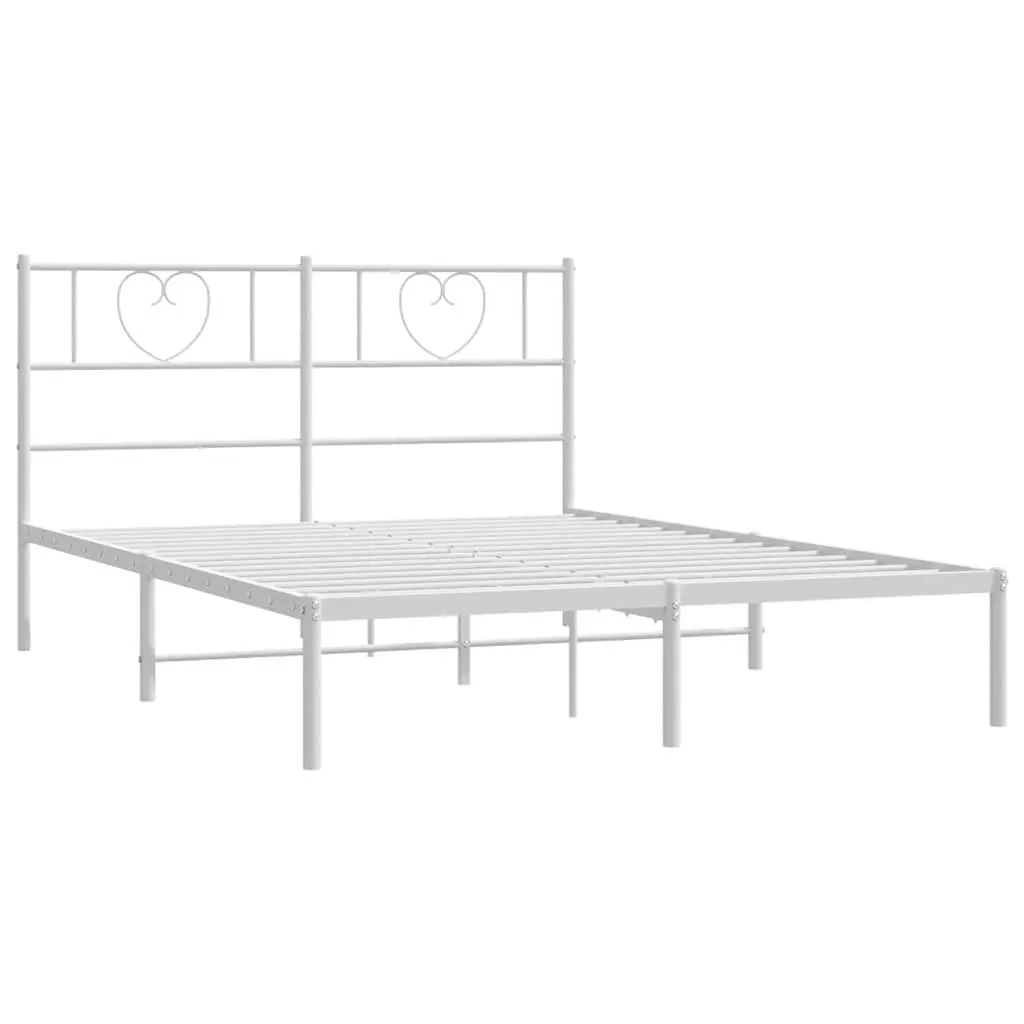 Metal Bed Frame White 150x200 cm Steel Slatted Headboard