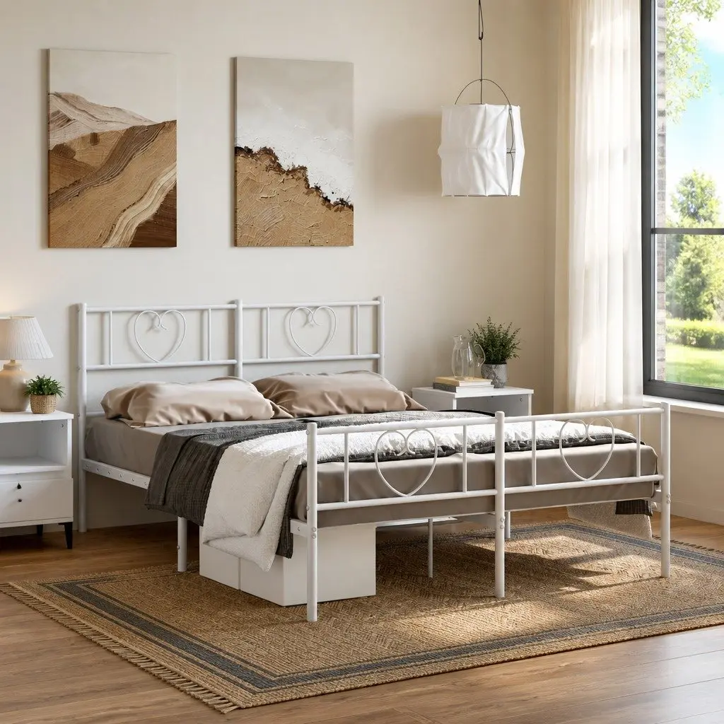 White Metal Bed Frame 150x200 cm with Storage