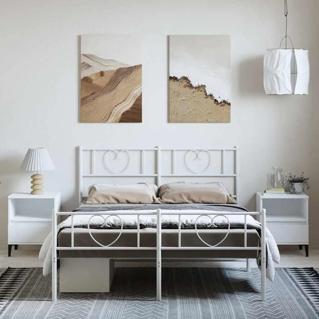 White Metal Bed Frame 150x200 cm with Storage