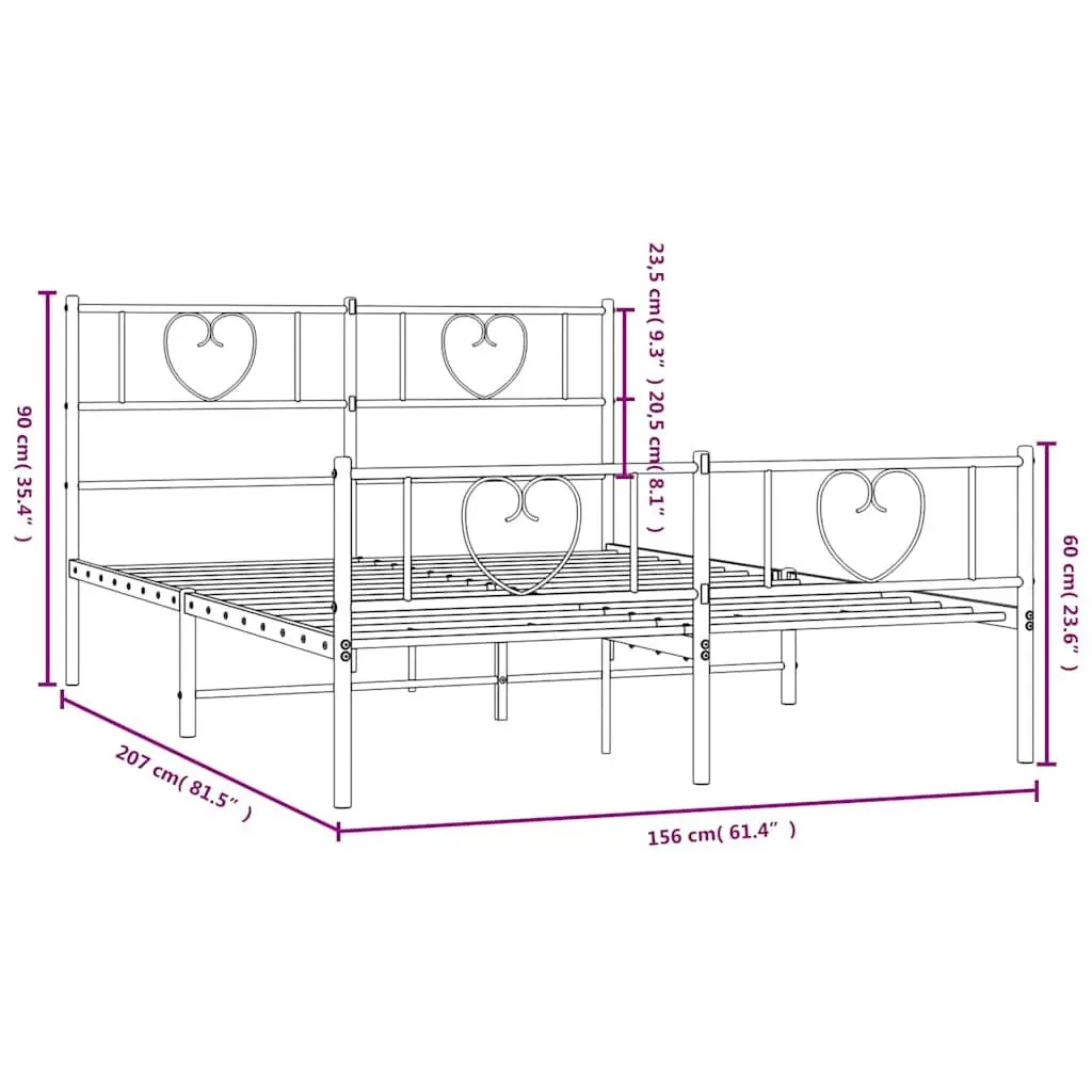 White Metal Bed Frame 150x200 cm with Storage