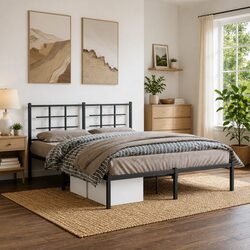 Black Metal Bed Frame with Headboard 150x200 cm