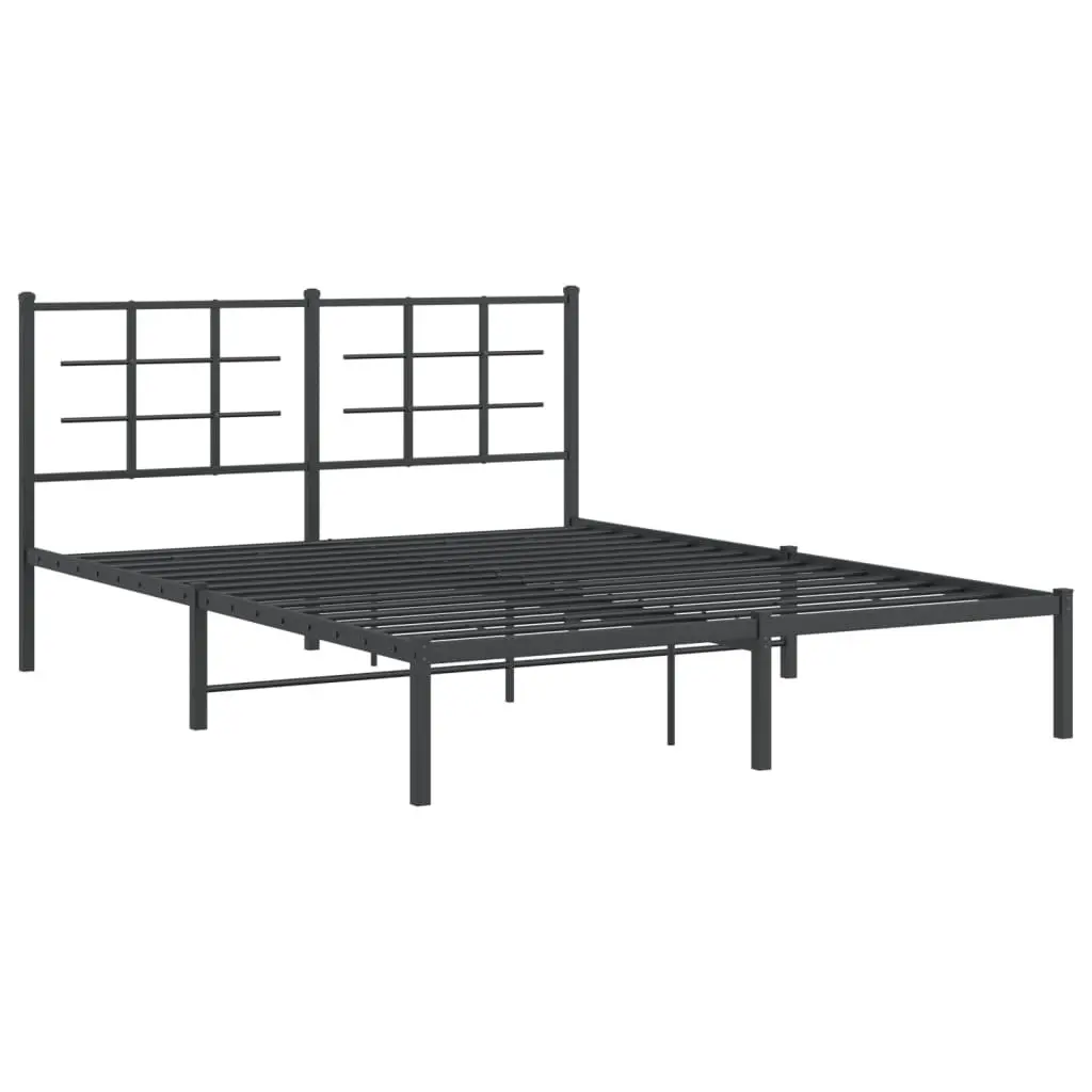 Metal Bed Frame Black 150x200 cm with Headboard Steel Construction