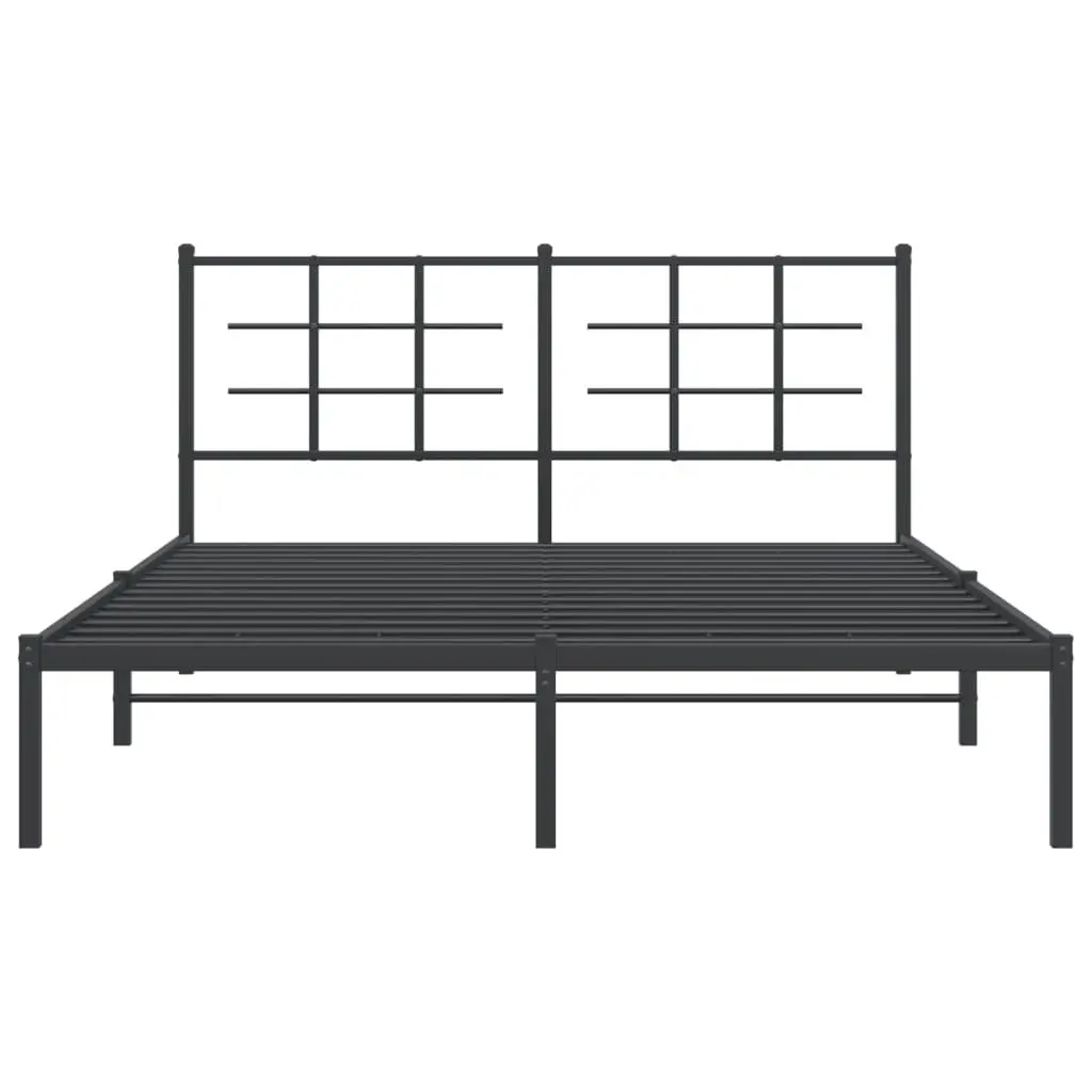 Metal Bed Frame Black 150x200 cm with Headboard Steel Construction