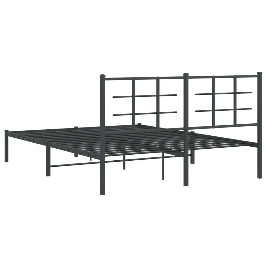 Metal Bed Frame Black 150x200 cm with Headboard Steel Construction