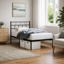Compact King Single Metal Bed Frame 107x203 cm Black Finish