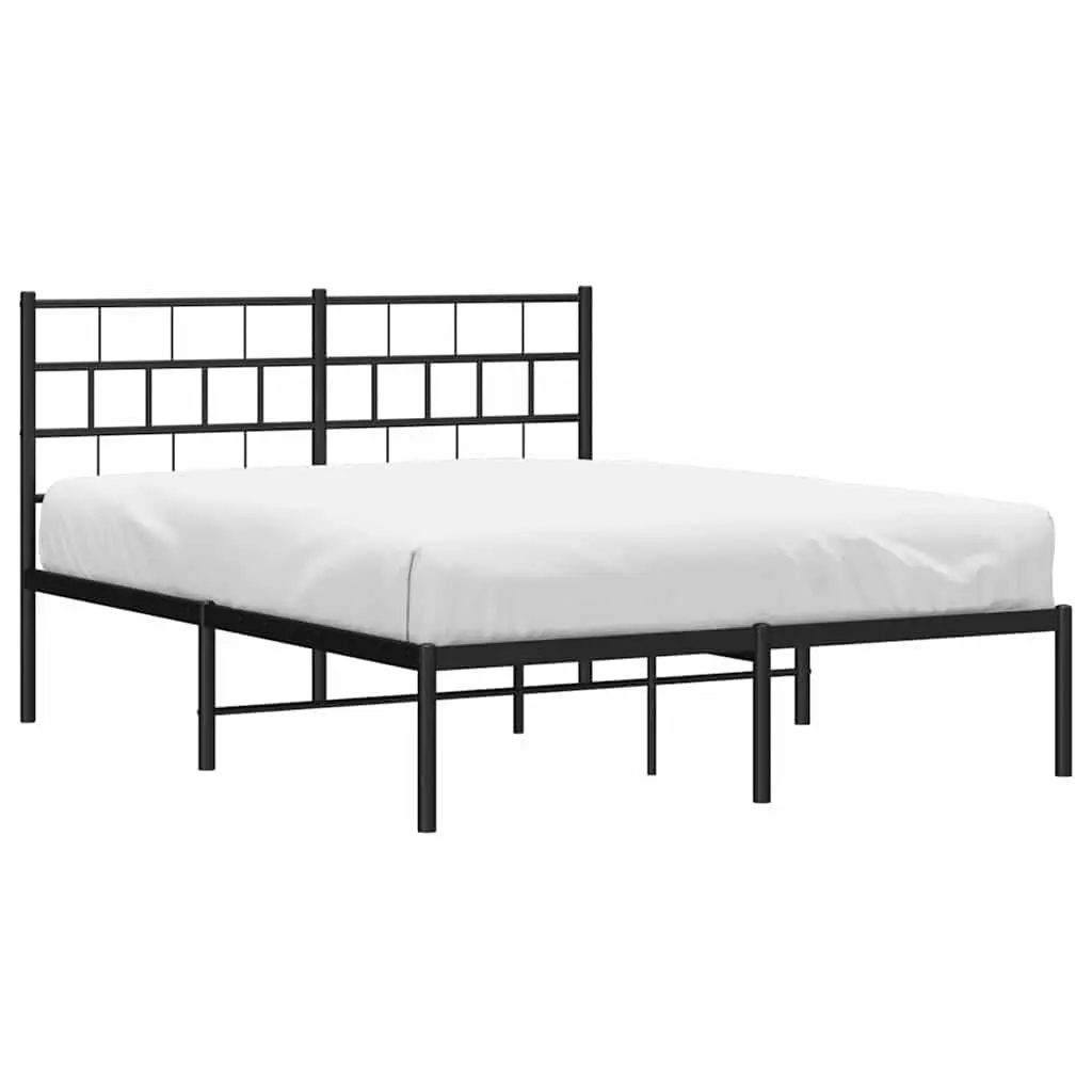 Black Metal Bed Frame 150x200cm with Centre Legs and Headboard for Mattress Support