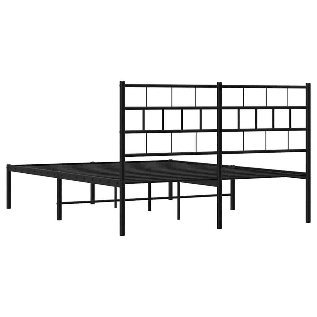 Black Metal Bed Frame 150x200cm with Centre Legs and Headboard for Mattress Support