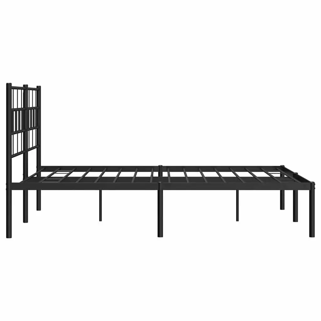 Black Metal Bed Frame 150x200cm with Centre Legs and Headboard for Mattress Support