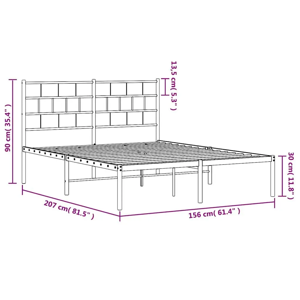Black Metal Bed Frame 150x200cm with Centre Legs and Headboard for Mattress Support