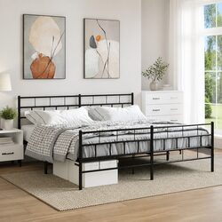 Concise Black Metal King Bed Frame: 183x203cm