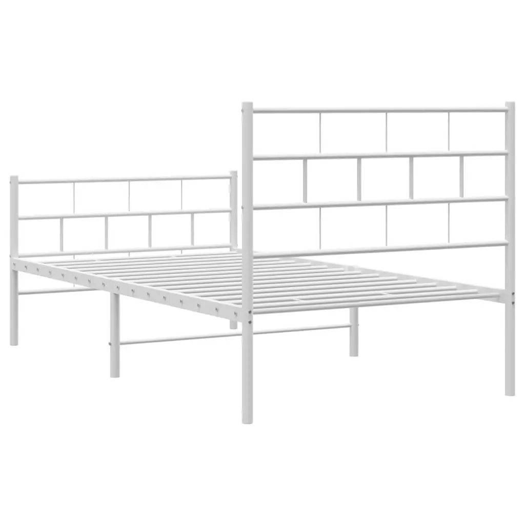Metal Bed Frame King Single White Footboard Powder Coated Steel Slatted